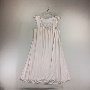 Vintage Lorraine Nightgown Size Medium Silky Nylon Petal Pink Embroidered Midi